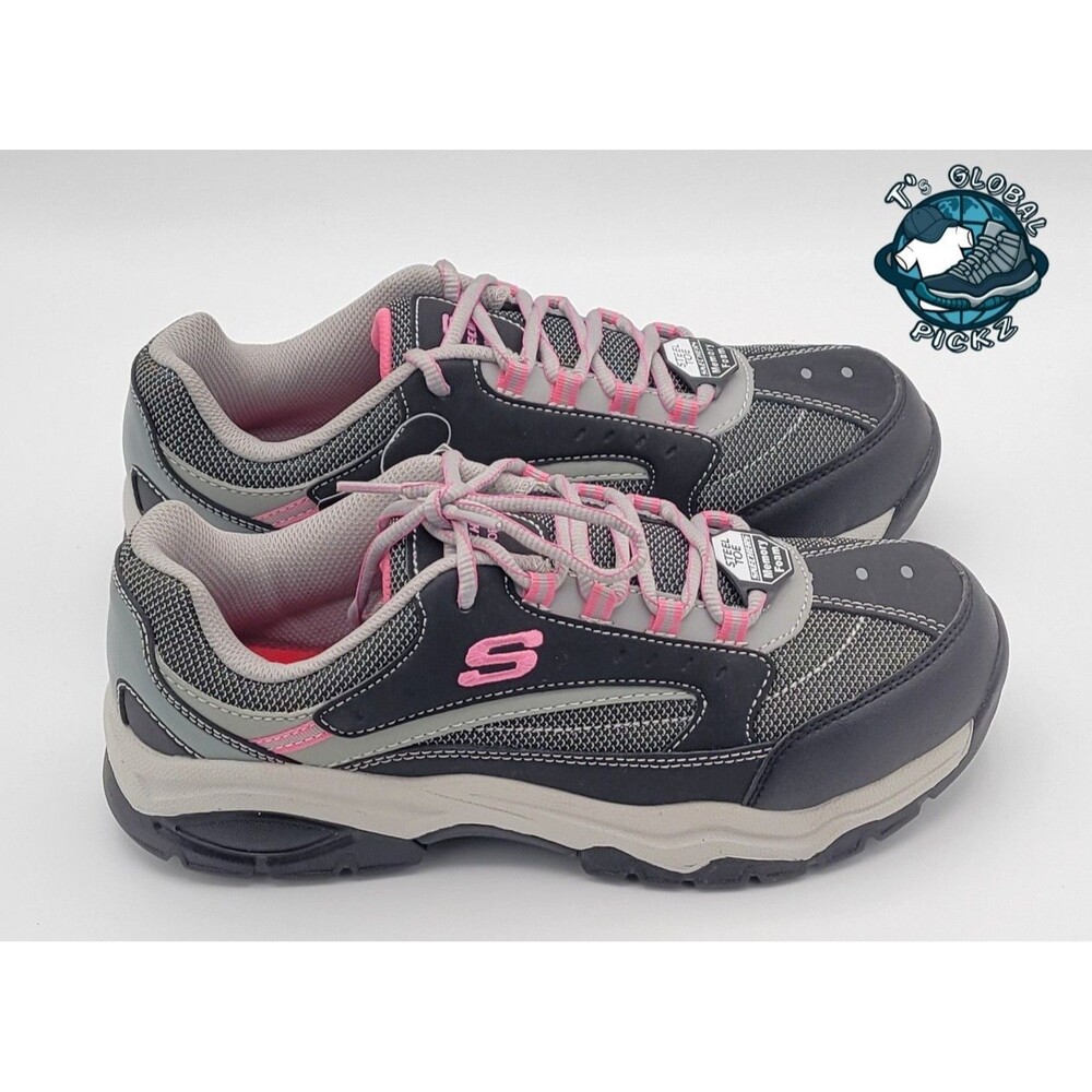 Skechers Work Biscoe Steel Toe Shoes Pink Gray Slip Resistant Womens size 10 - Picture 2 of 12